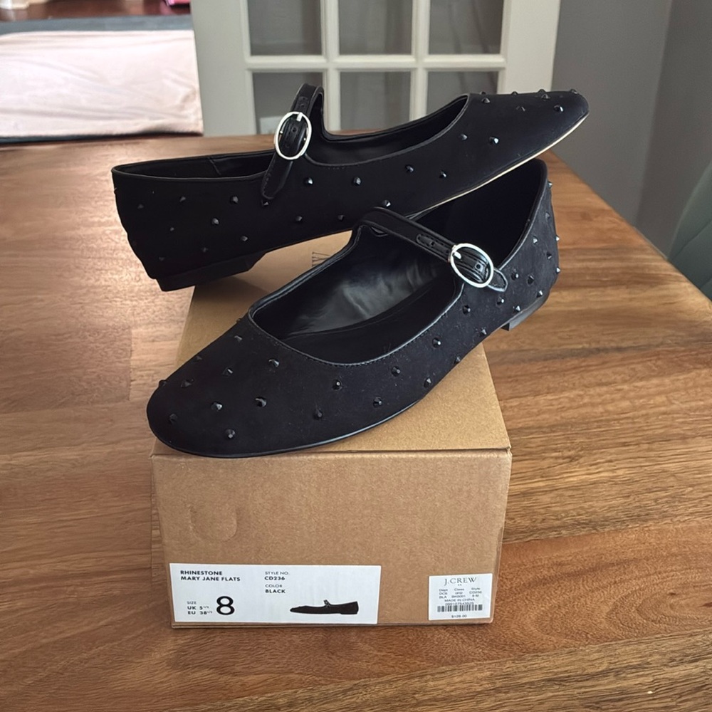 J. Crew Black Studded Mary Jane Flats